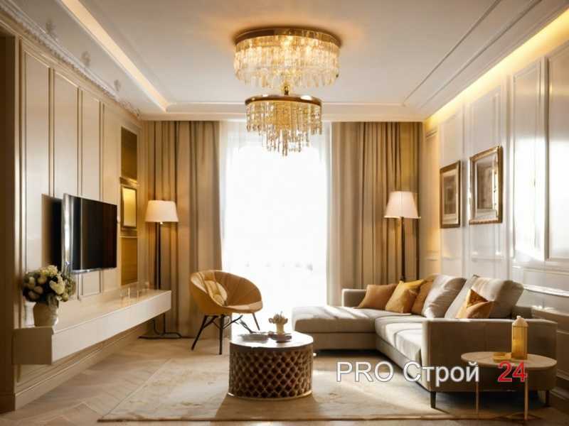 Зонирование гостиной с помощью каменной кладки