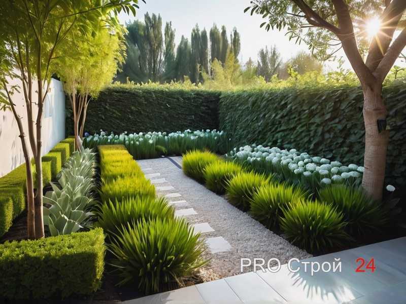 Сочетание растений с низким потреблением воды и гравия